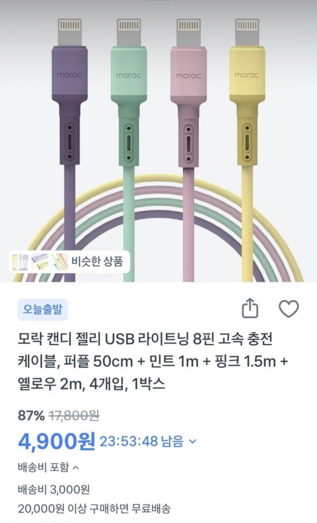 Tặng kèm 4 cáp sạc nhanh 8 chân