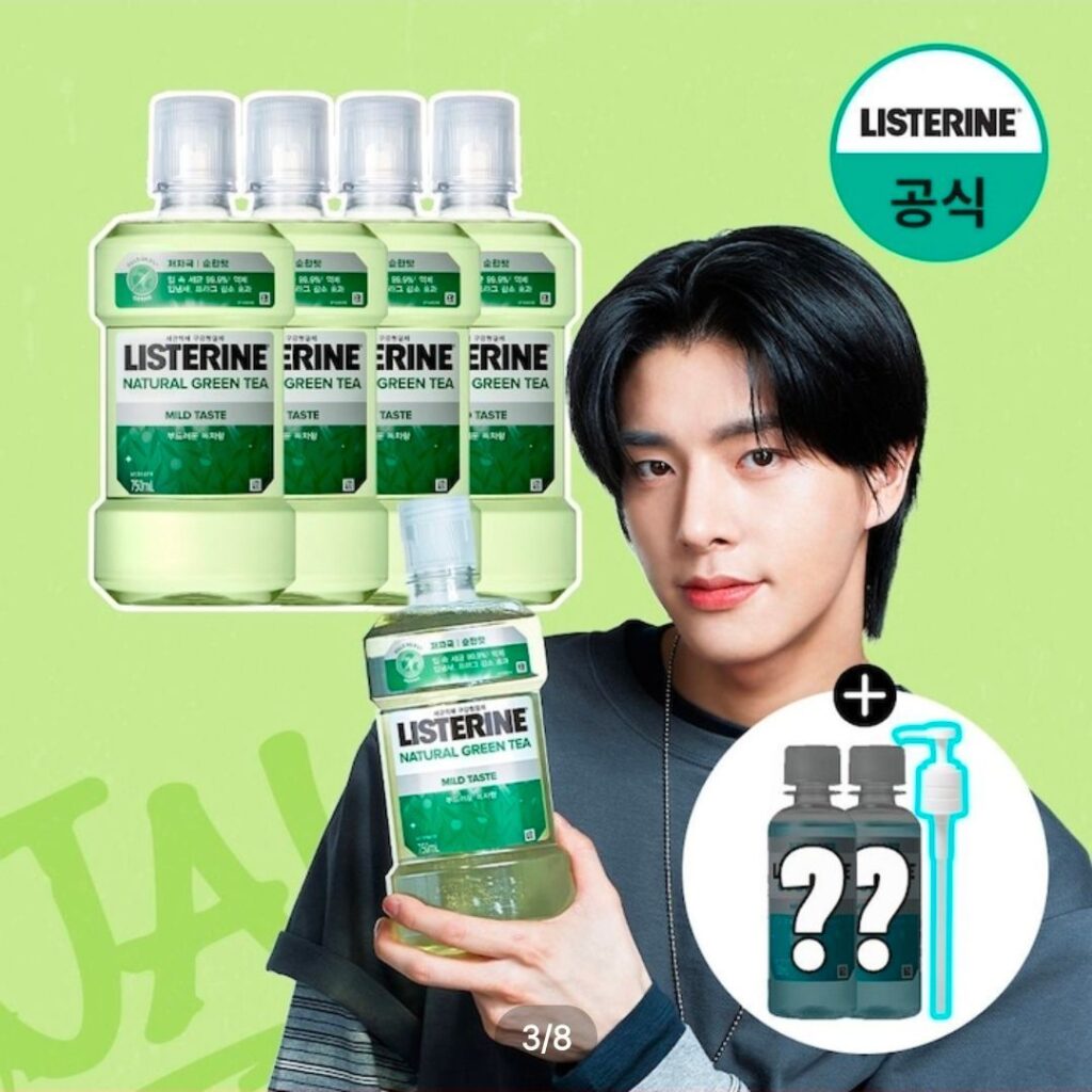 Trà xanh Listerine dịu nhẹ 750ml x 4 + bơm + 100ml x 2
