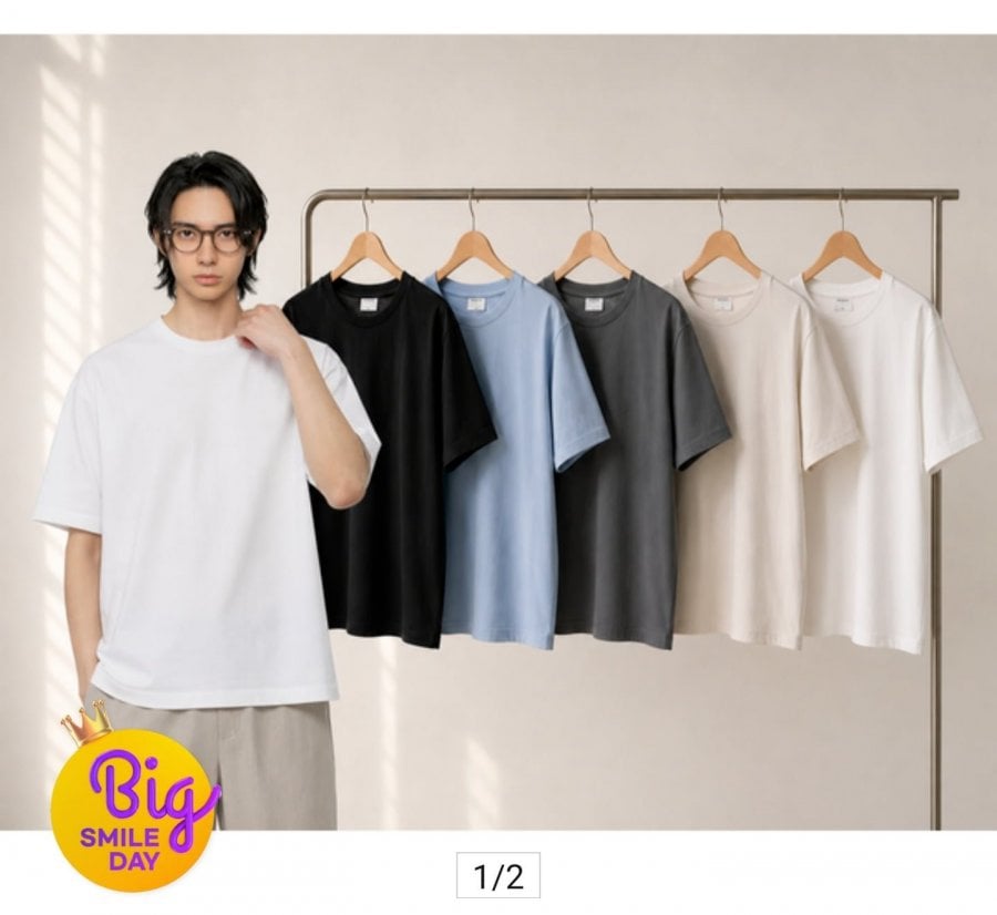 Áo thun cotton ngắn tay trơn màu Project M/Áo thun cotton họa tiết gấu