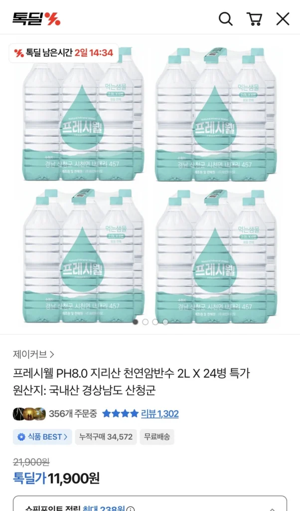 Freshwell PH8.0 Nước đá tự nhiên núi Jiri 2L