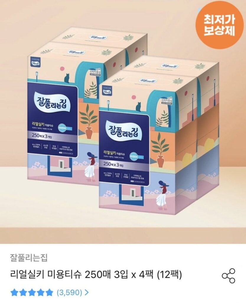 Khăn giấy làm đẹp Jalfulunjip Real Silky 250 tờ 3 gói x 4 gói (12 gói)