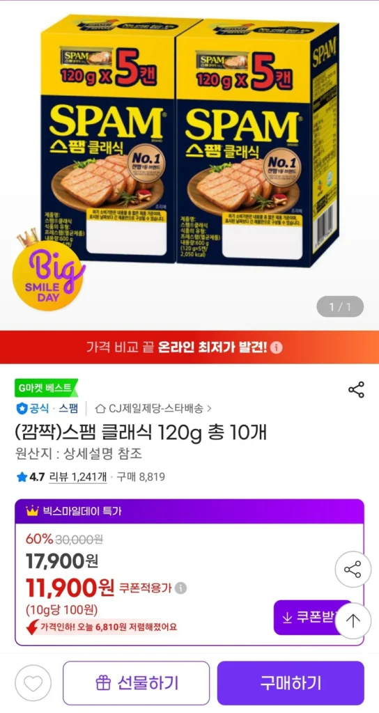 Spam Classic 120g Tổng cộng 10 miếng