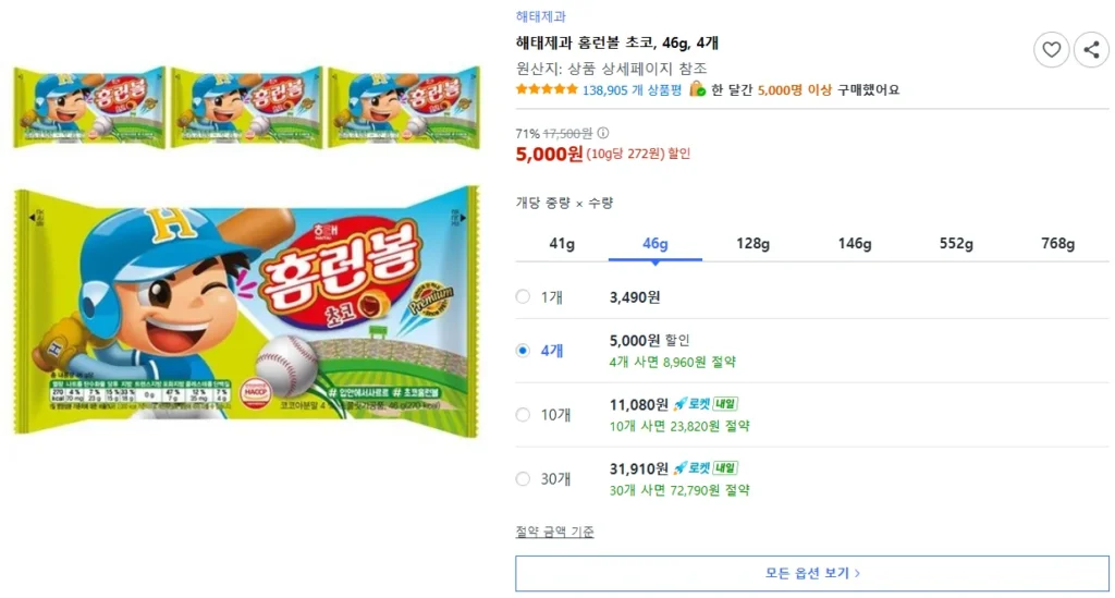 Haitai Confectionery Home Run Ball Choco, 46g, 4 miếng
