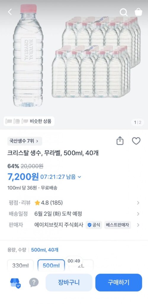 Nước đóng chai 40 pha lê không nhãn 500ml