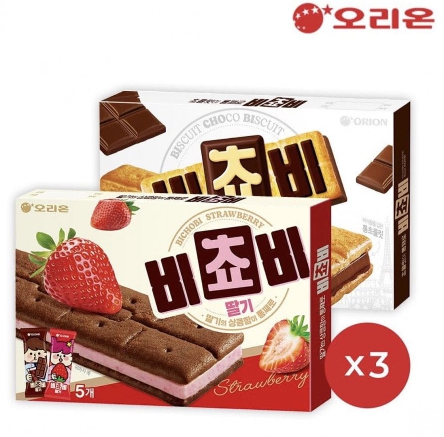 Orion Bichovy 5P Dâu/Sôcôla mỗi loại 3 hộp, tổng cộng 6 hộp