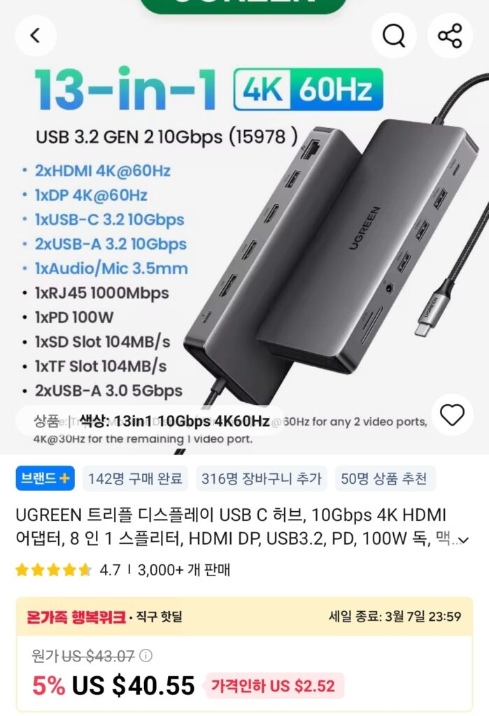 [Ali] Trạm nối Ugreen Levodoc Pro 313 13in1 10Gbps 4K60Hz