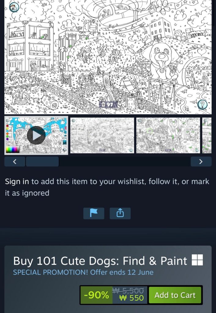 [Steam] 101 Chú Chó Dễ Thương: Tìm & Vẽ (550 won) (Miễn phí)