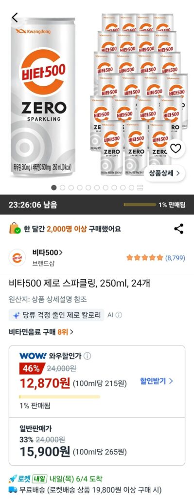 Vita500 Zero Sparkling 250ml 24 viên
