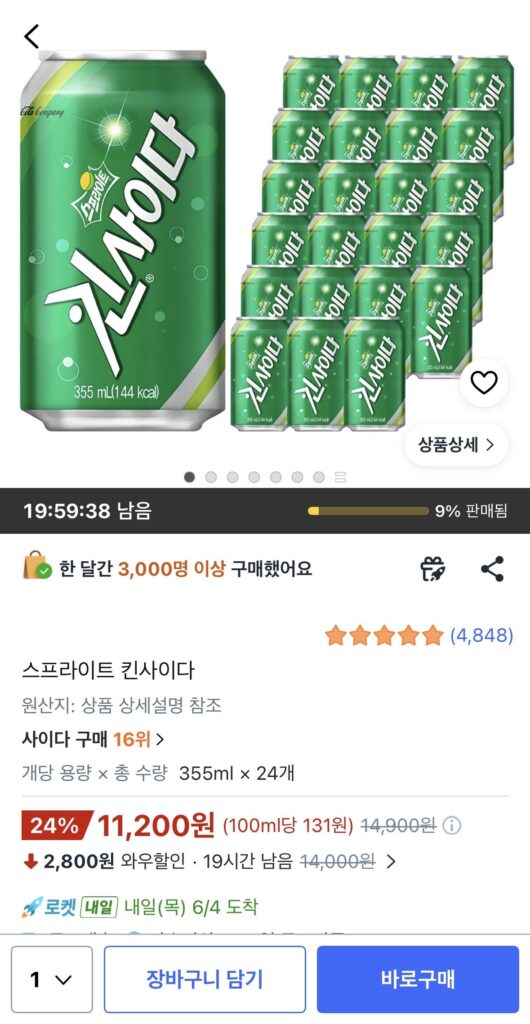 Rượu táo Sprite Kin 355ml 24 miếng