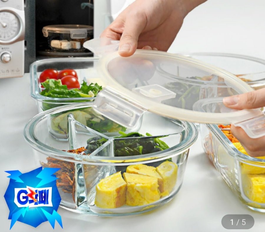 1 + 1 Kính Cường Lực Chính Hãng Được Kín Hoàn Toàn Dung Tích Lớn Hộp Đựng Đĩa Bên Hình Chữ Nhật 1040ml + Tròn 960ml