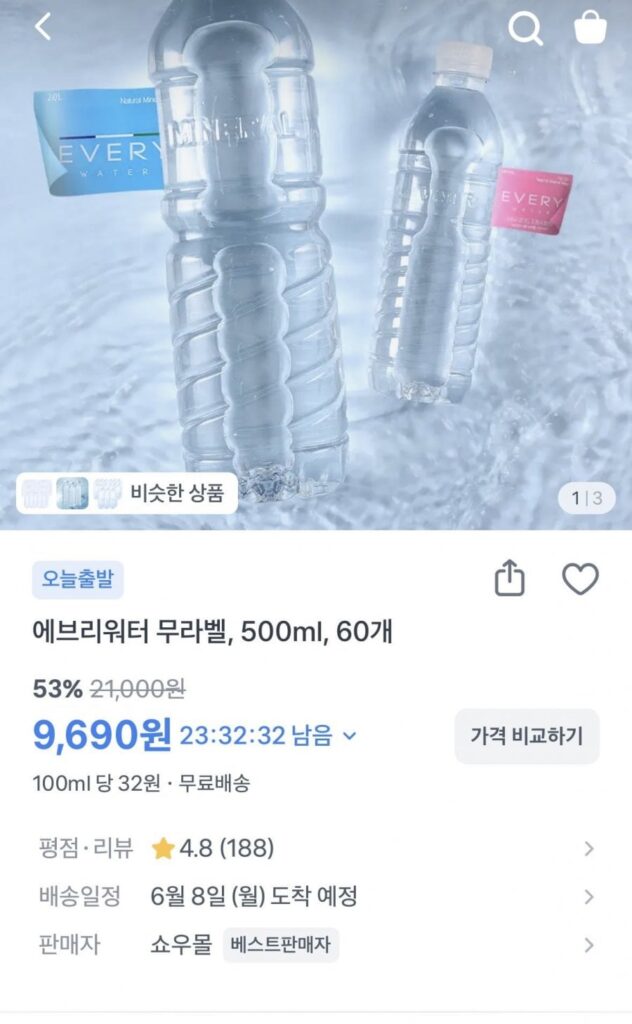 Everywater không nhãn 500ml 60 chiếc