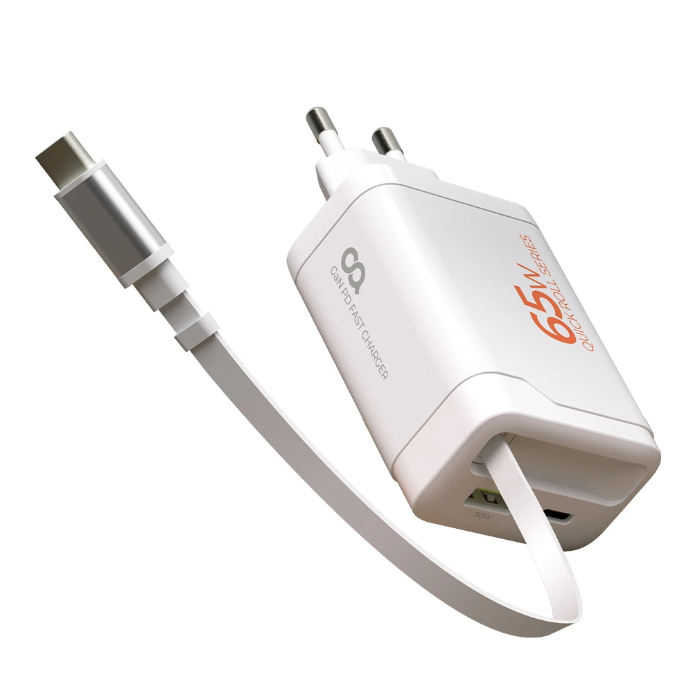 OA Quick Roll Charger 65W GaN C loại 2 cổng cáp đa năng điện thoại di động đa tốc độ cao sạc cực nhanh, màu trắng, 1 chiếc