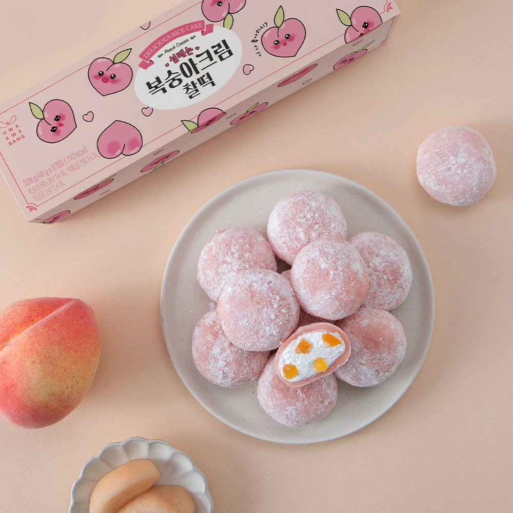 Bánh gạo kem đào hấp dẫn Hwagwabang, 40g, 8 cái, 2 hộp