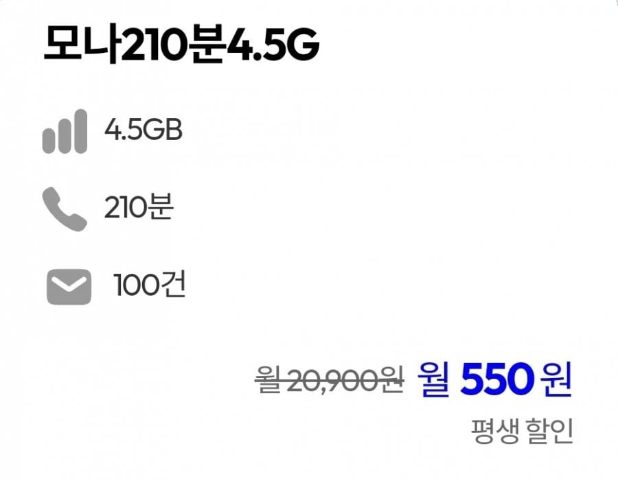 Thời gian đàm thoại 210 phút, 4,5 GB dữ liệu