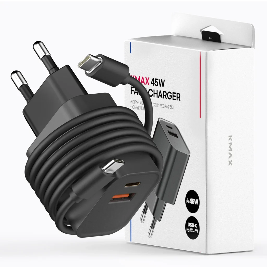 KMAX 45W Sạc cực nhanh 2 cổng loại C + cáp loại C, màu đen, 1 chiếc