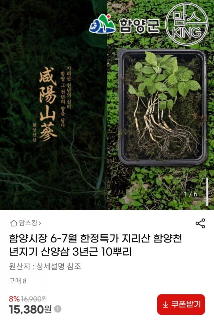 Chợ Hamyang, núi Jiri, 10 củ nhân sâm rừng 3 tuổi từ thiên niên kỷ Hamyang