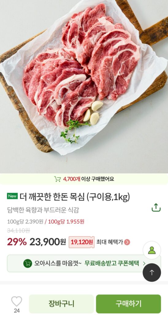 Thịt thăn lợn sạch (để nướng, 1kg)