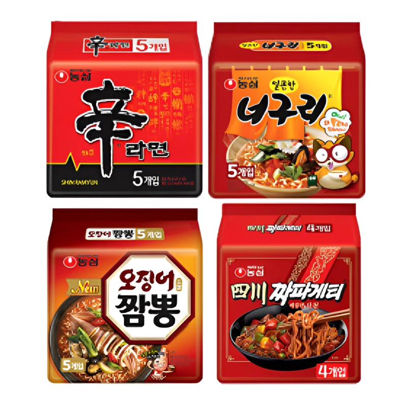 Nongshim, Shin Ramyun, 120g, 5 miếng + Neoguri, 120g, 5 miếng + Sacheon Chapagetti, 137g, 4 miếng + Mực Jjamppong, 124g, 5 miếng