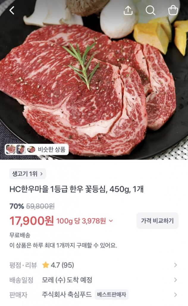 450g thịt thăn bò Hàn Quốc loại 1 nội địa