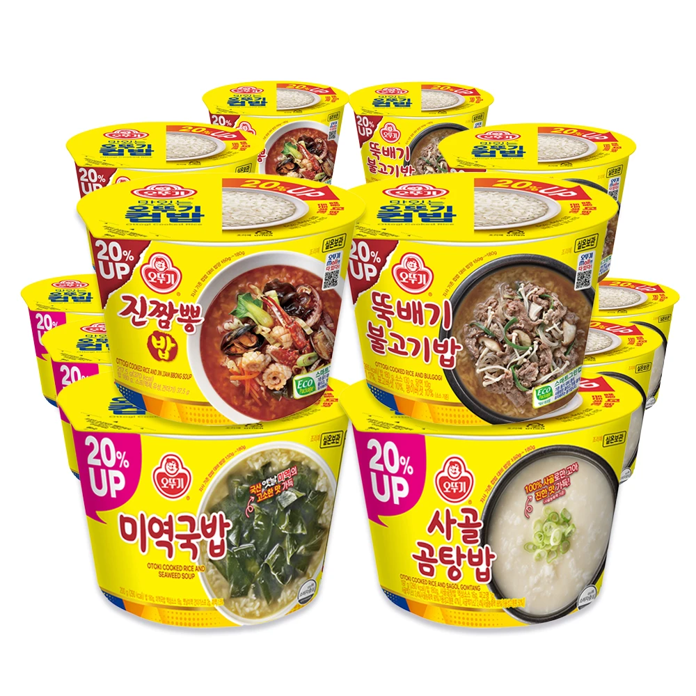 Cơm chén Ottogi, 3 cơm Jinjjamppong + 3 cơm ttukbaegi bulgogi + 3 súp rong biển + 3 súp xương bò, 12 miếng