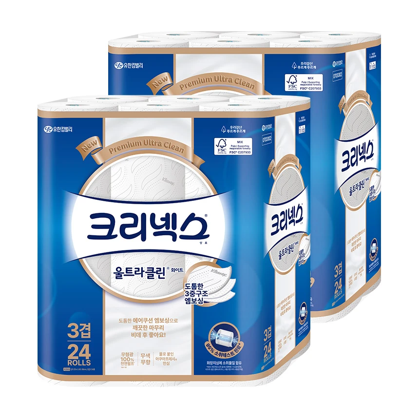 Kleenex UltraClean, 3 lớp, 25m, 24 cuộn, 2 gói