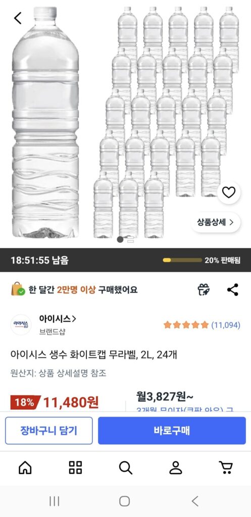 Nước khoáng Isis nắp trắng không nhãn, 2L, 24 viên
