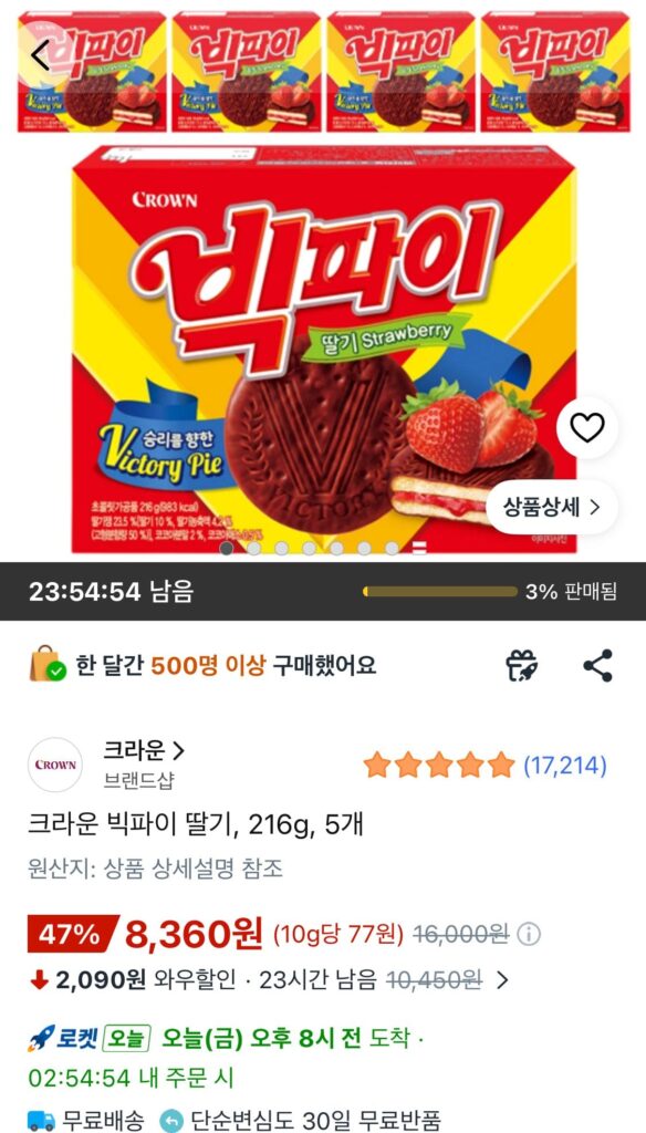 Crown Big Pie dâu tây, 216g, 5 miếng