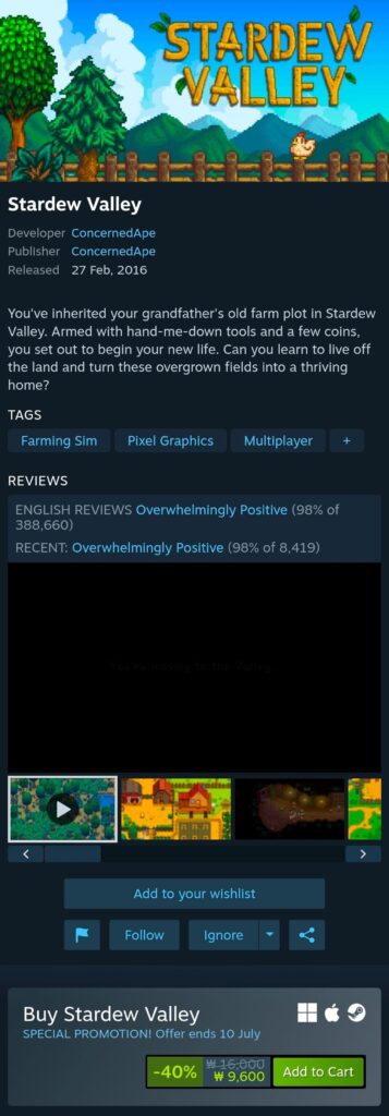 Giảm giá 40% tại Thung lũng Stardew