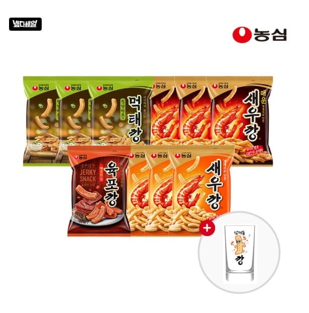 Set snack Nongshim (3 bánh tôm + 3 bánh tôm cay + 3 bánh muktae + 1 bánh khô) + cốc đổi màu