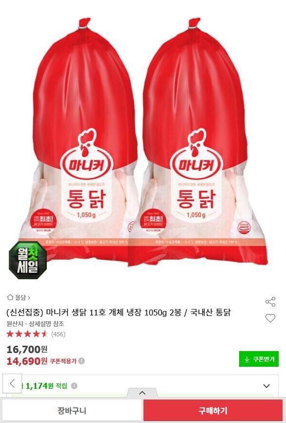 Maniker Gà Sống Số 11 Cá Nhân Làm Lạnh 1.050g 2 Túi