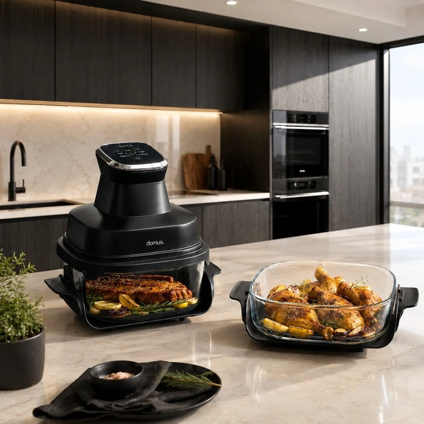 Giỏ lò nướng thủy tinh Domus Air Bộ 2 cái tất cả trong một, màu đen, 1 cái