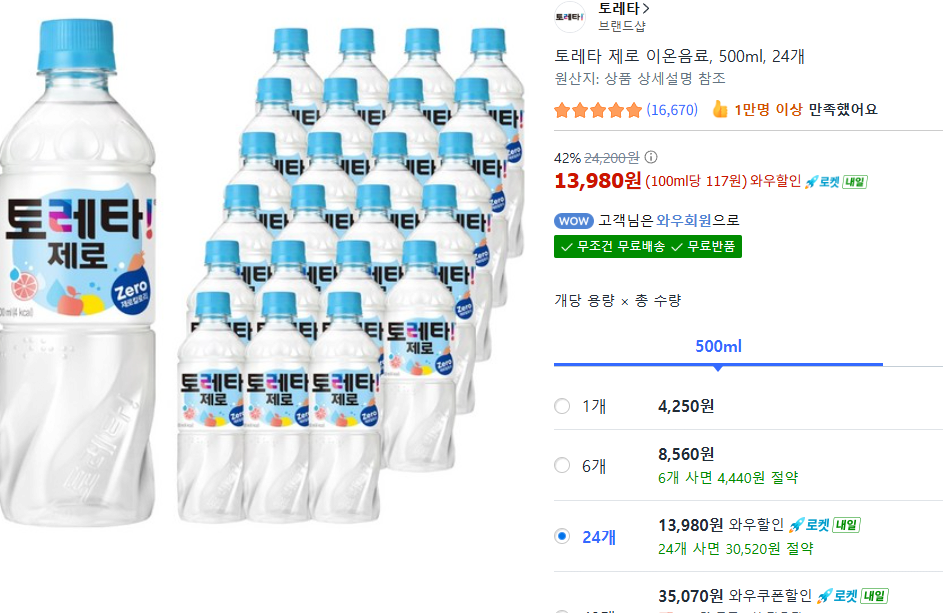 Toretta Zero 500ml 24 miếng