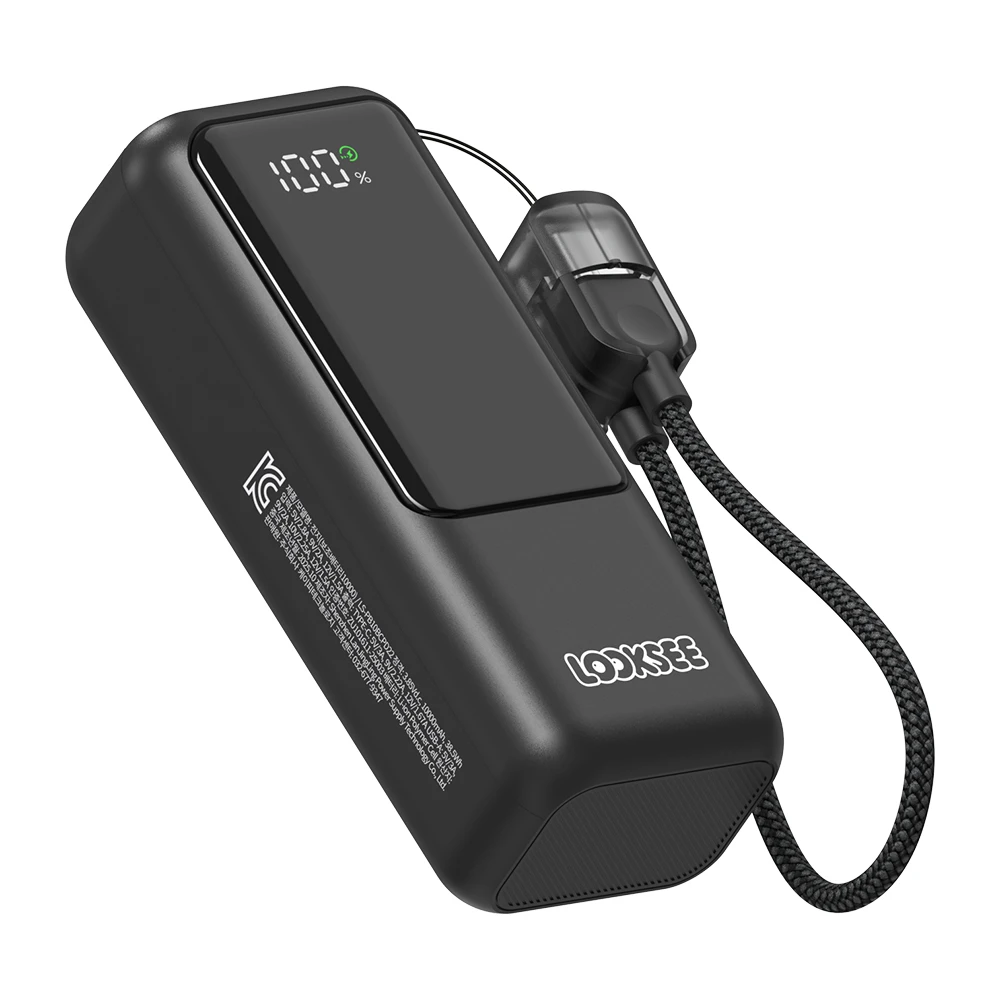 Pin phụ LookC Mini Grip 10000mAh, Đen, 1ea + Cáp dây đeo loại C, 1ea