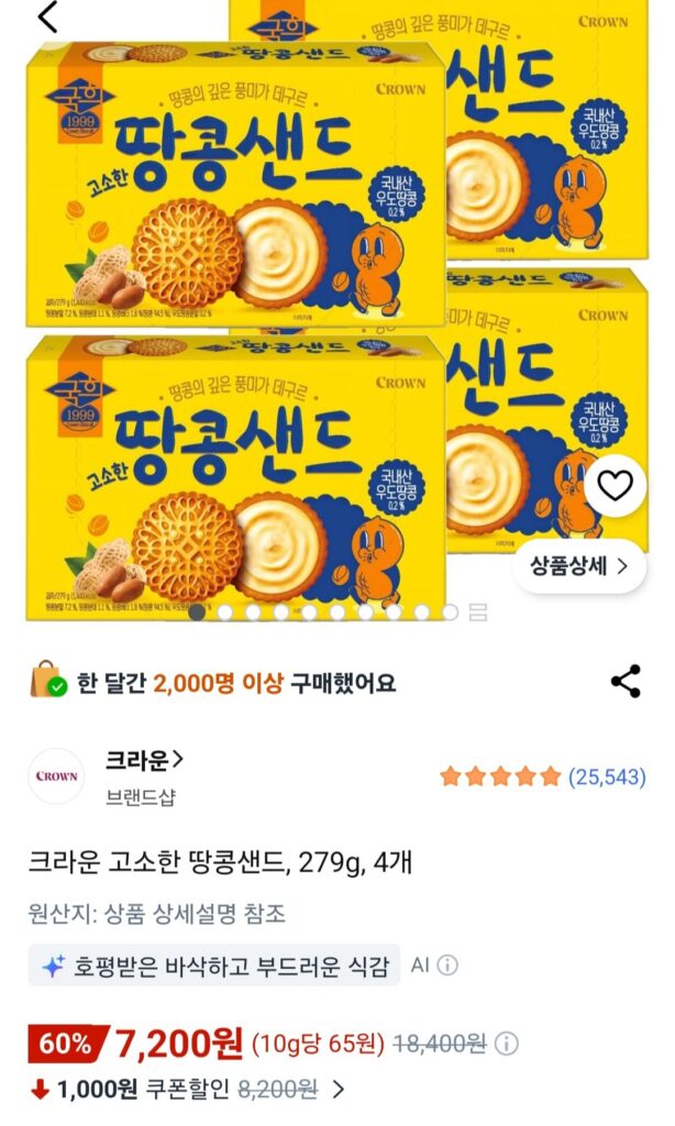 Cát đậu phộng mặn Crown, 279g, 4 miếng