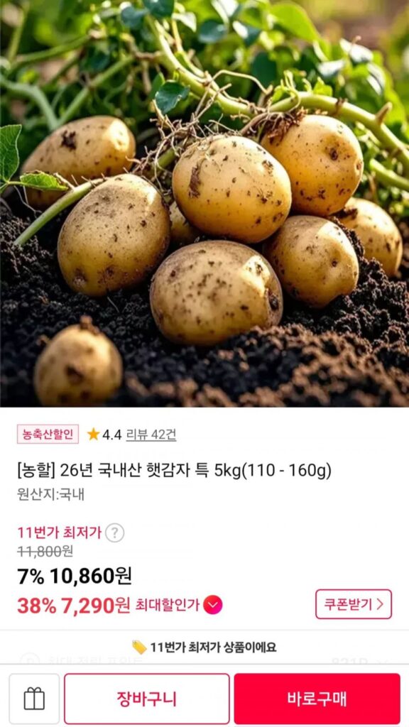 Khoai tây mới nội địa đặc biệt 5kg (110-160g)