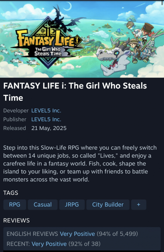 [Steam] FANTASY LIFE i: Con rồng quay tròn và cô gái đánh cắp thời gian