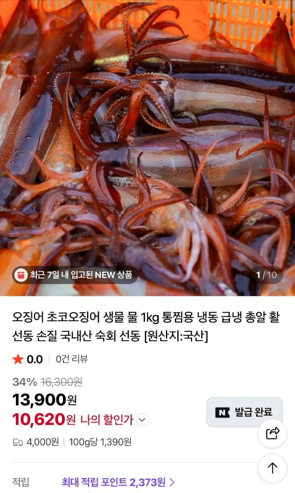 Mực tươi nội địa (4-5 con) 1kg