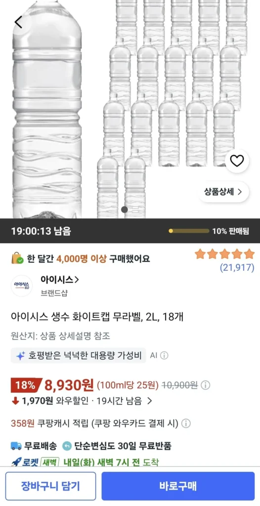 Nước khoáng Isis nắp trắng không nhãn, 2L, 18 chiếc