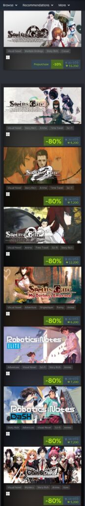 Giảm giá khi phát hành bản khởi động lại Steins;Gate