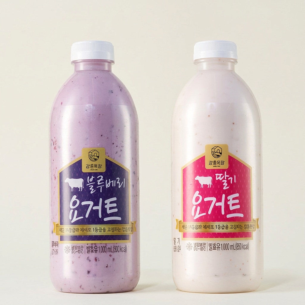 Sữa chua tự làm Kanghoon Ranch, việt quất, 1L, 1 chiếc + dâu tây, 1L, 1 chiếc