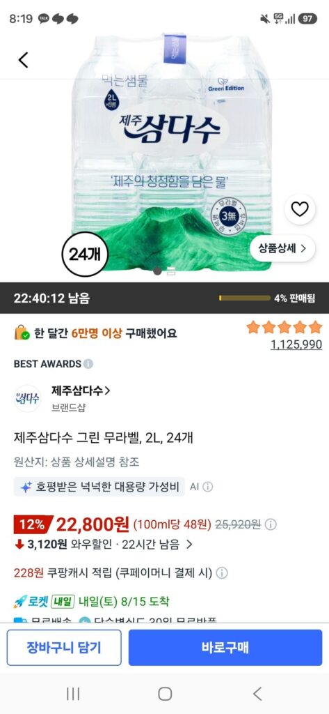 Jeju Samdasoo Green Label-Free, 2L, 24 ea.