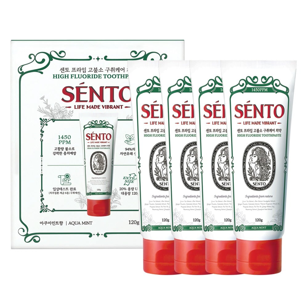 Kem Đánh Răng Chăm Sóc Hôi Miệng Sento Prime High Fluoride Hương Vị Bạc Hà, 120g, 4 Miếng