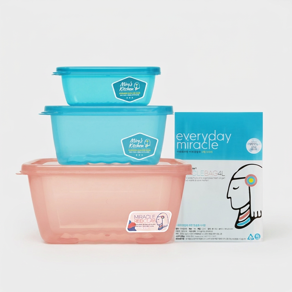 Hộp kín Mirane Kitchen Fresh, Original 320ml + Original 750ml + Đất sét đỏ 1.8L, 1 bộ + Túi thần kỳ quà tặng, 4L, 1 chiếc