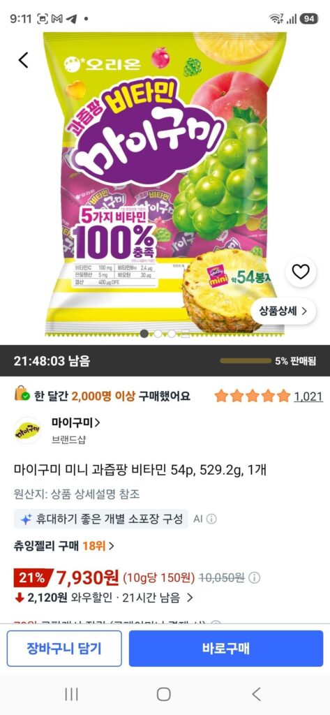 My Gumi Mini Juicy Pang Vitamin 54p, 529.2g, 1 miếng