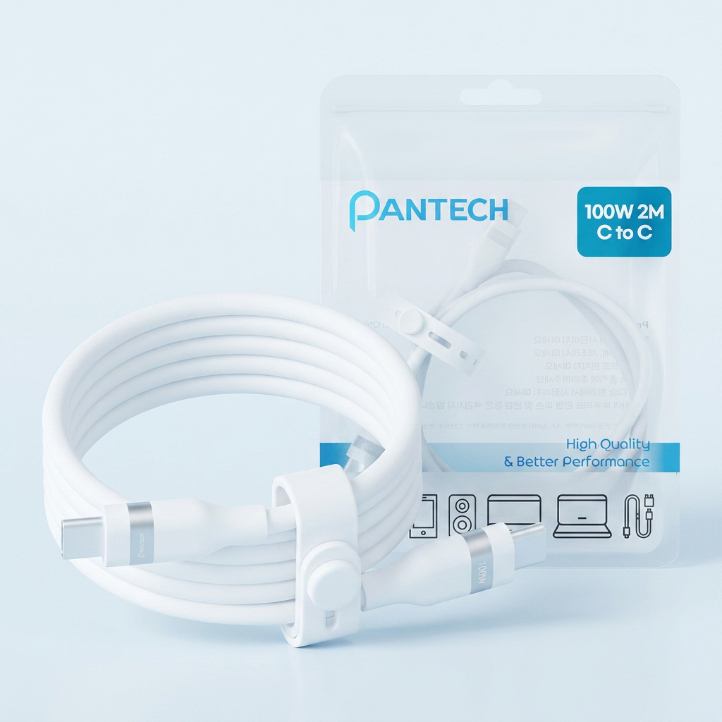 Cáp sạc cực nhanh Pantech 100W silicone C type C sang C màu trắng, 2m, 1 chiếc