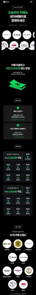 Kiếm 500 won khi thanh toán trên 2.000 won tại quán cà phê