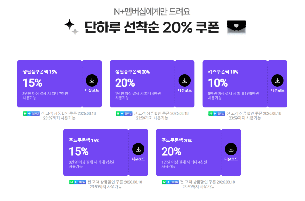 [Naver] Gói phiếu giảm giá dành cho thành viên Naver đến trước được phục vụ trước