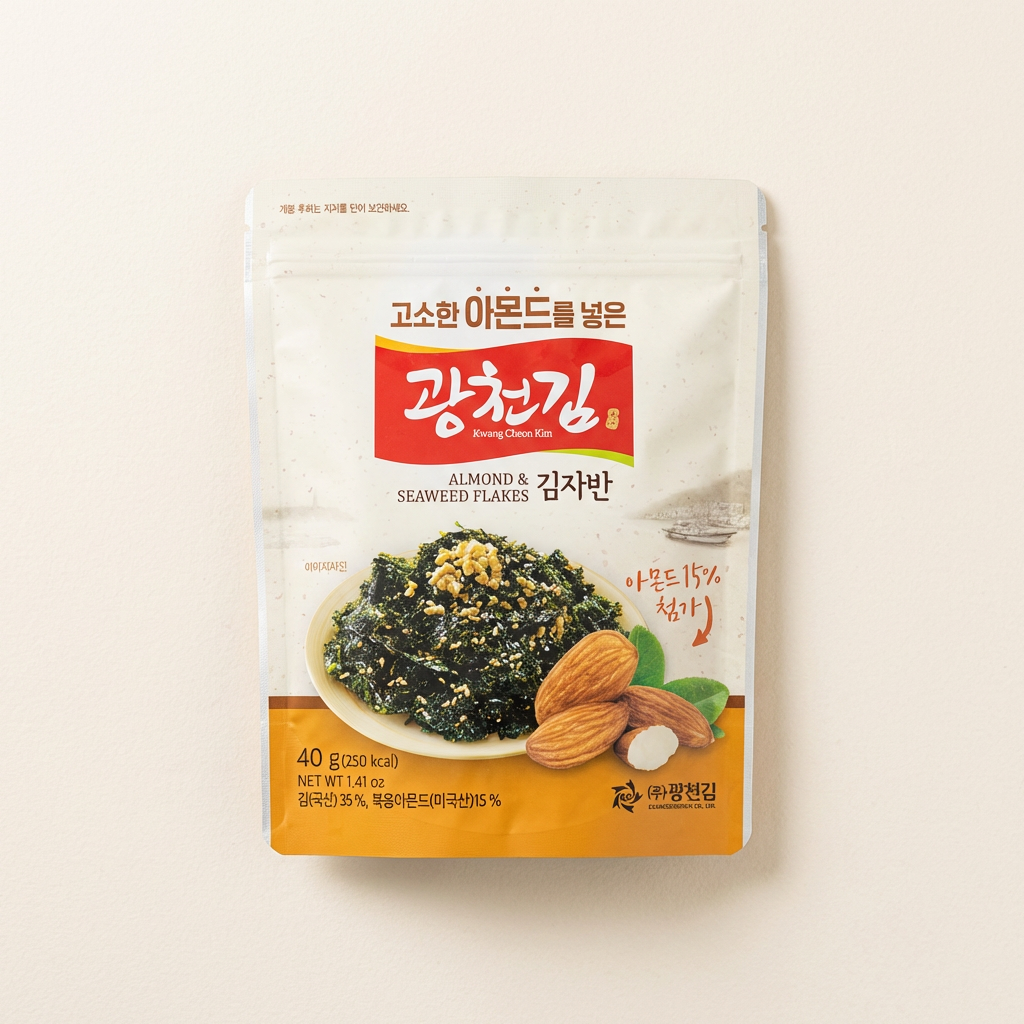 Rong biển Gwangcheon Rong biển hạnh nhân thơm, 40g, 10 túi, 1 miếng
