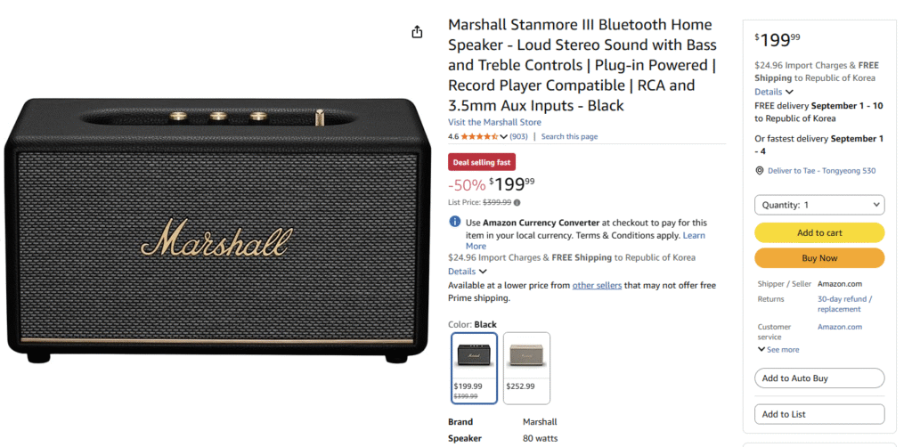 [Amazon] Loa Bluetooth Marshall Stanmore 3 (Amazon giảm giá 50%)