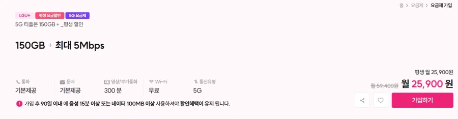 LGU + điện thoại bình dân 150GB + 5Mbps